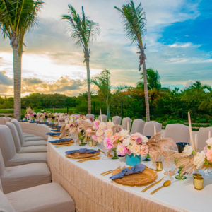 Reception setup at sunset