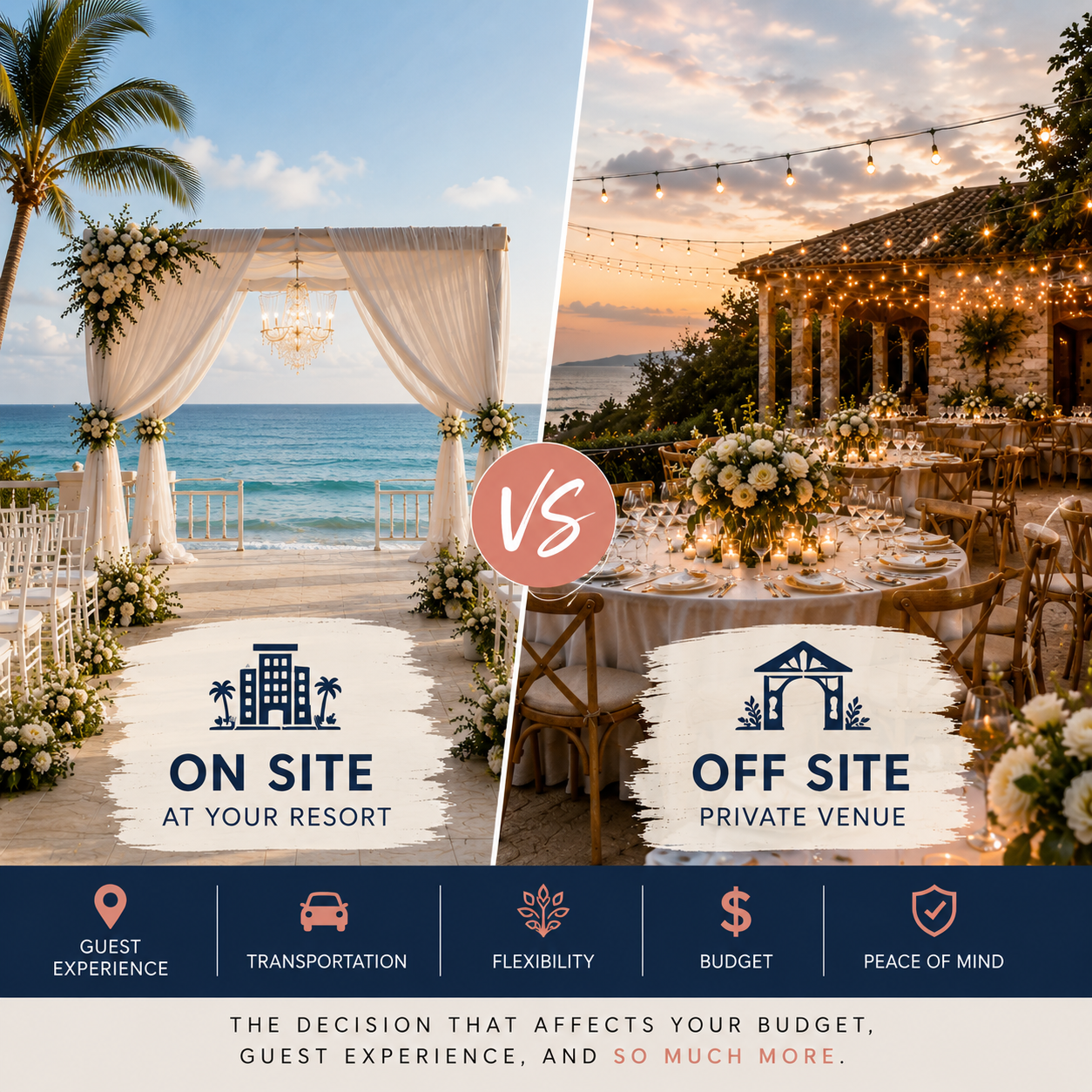 Onsite vs offsite weddings. 2 beautiful venues that demonstrate the differences between them.